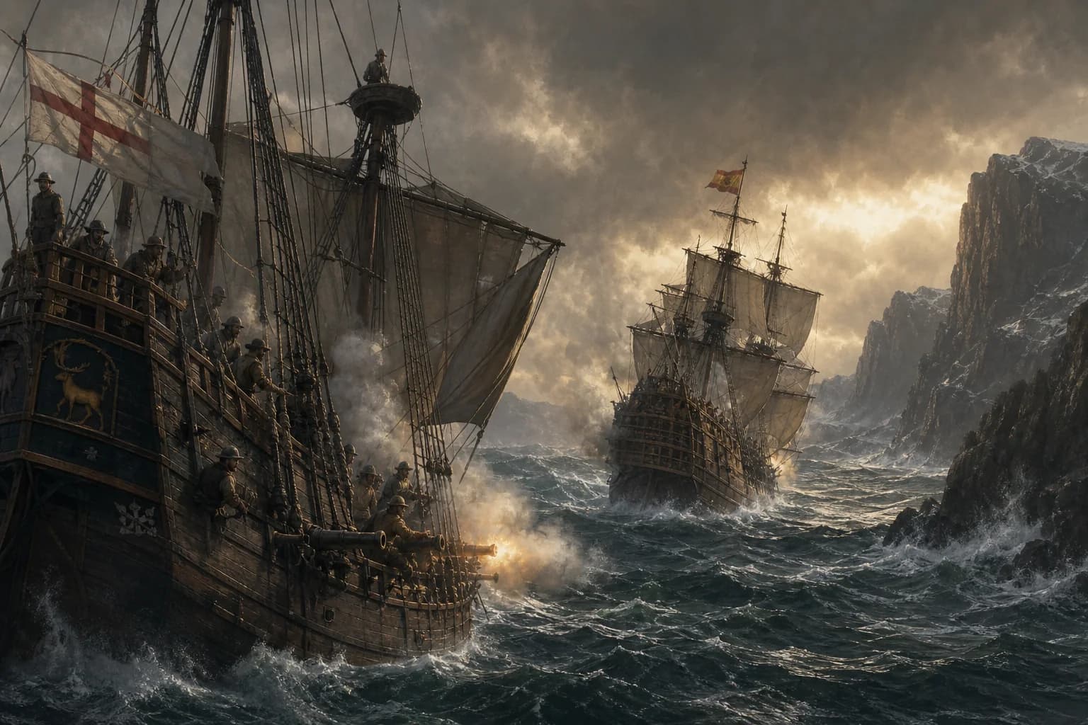 Historical scene illustrating Drake vervollständigt eine Privateering-Umrundung