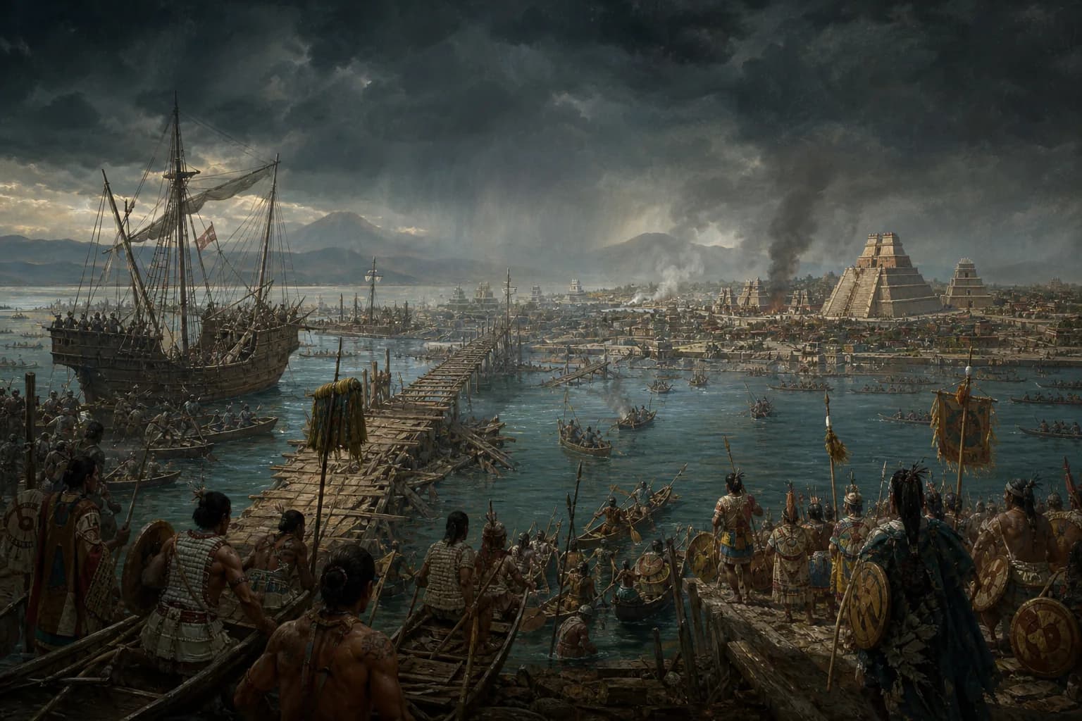 Historical scene illustrating Tenochtitlan fällt; Cusco ist besetzt