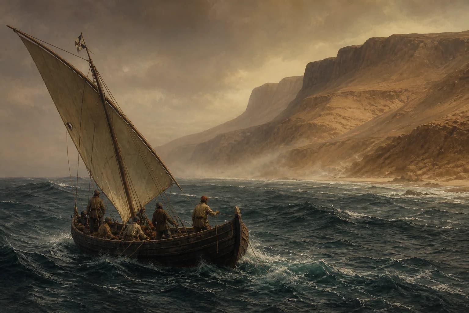 Historical scene illustrating Gil Eanes über Cape Bojador