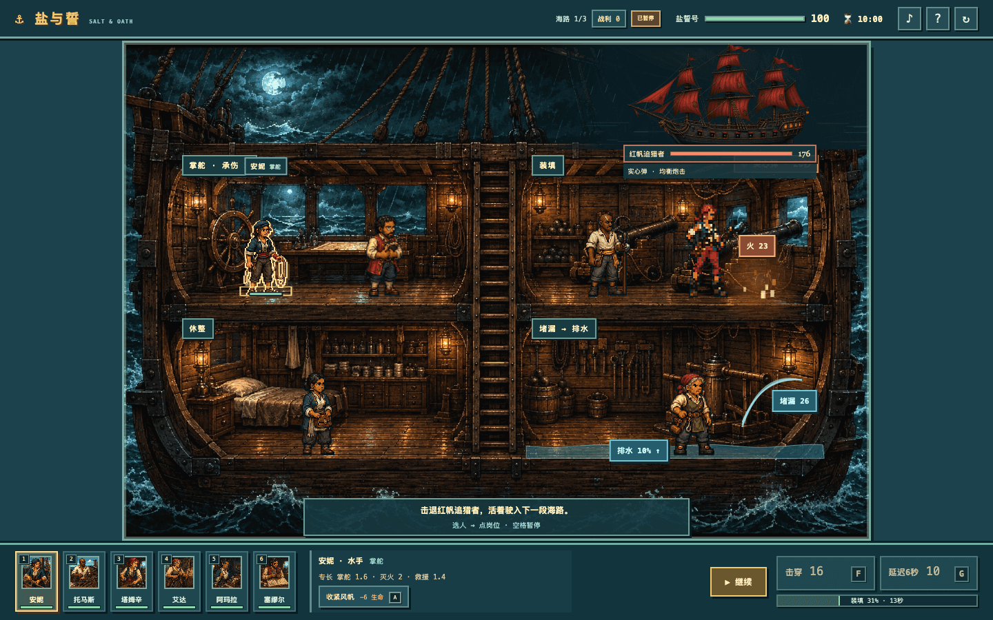 Move six companions between ship stations, survive enemy fire and bring a battered vessel home.