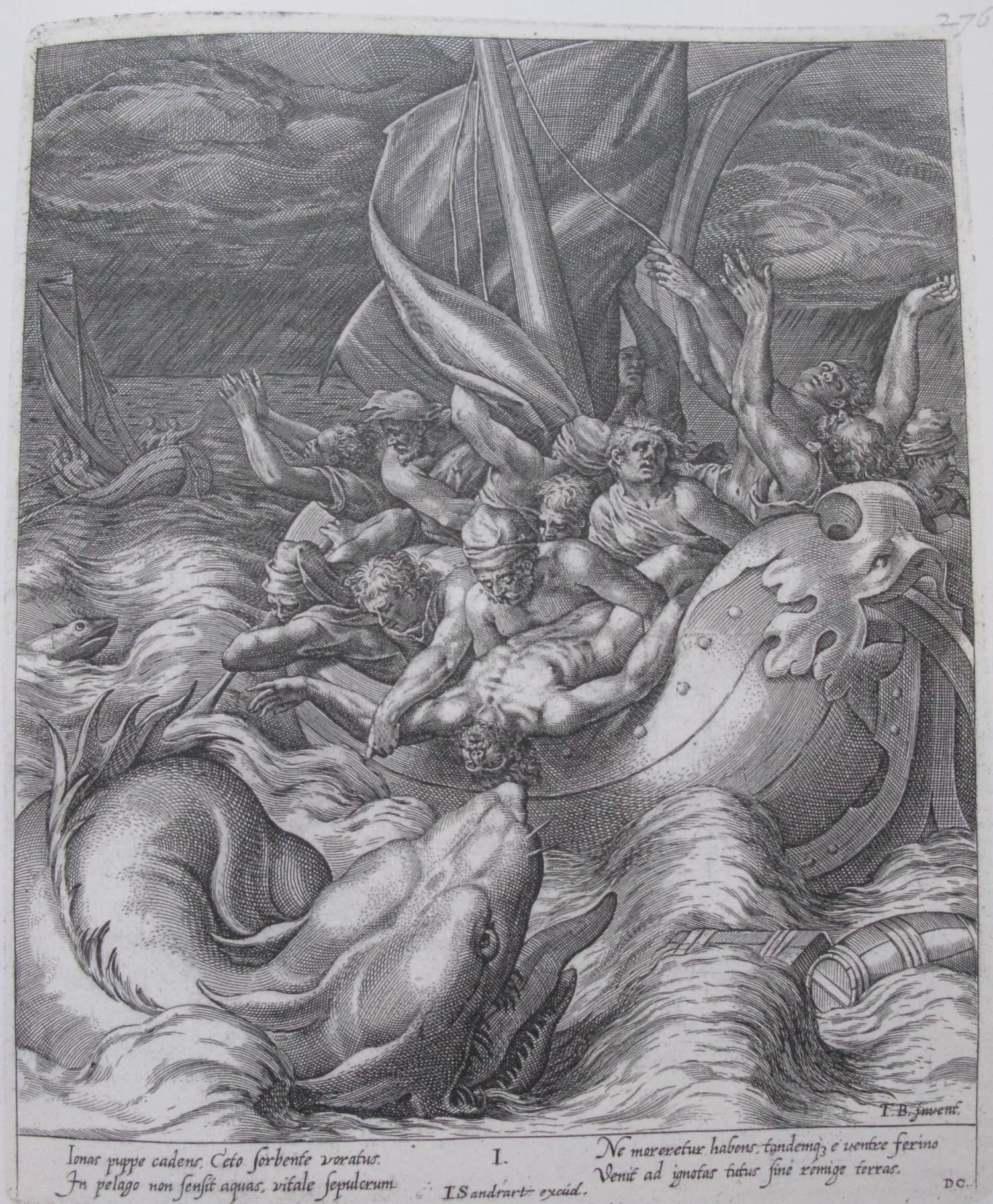Seventeenth-century print of Jonah cast into the sea