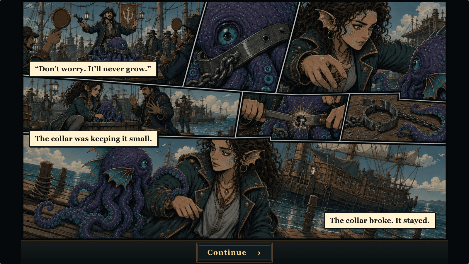 Naya Tideborn captain comic displayed as a full illustrated story scene in Beyond the Chart