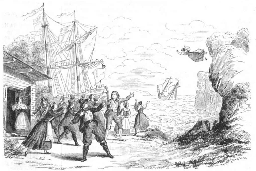 Engraving of the final scene of The Flying Dutchman in 1843